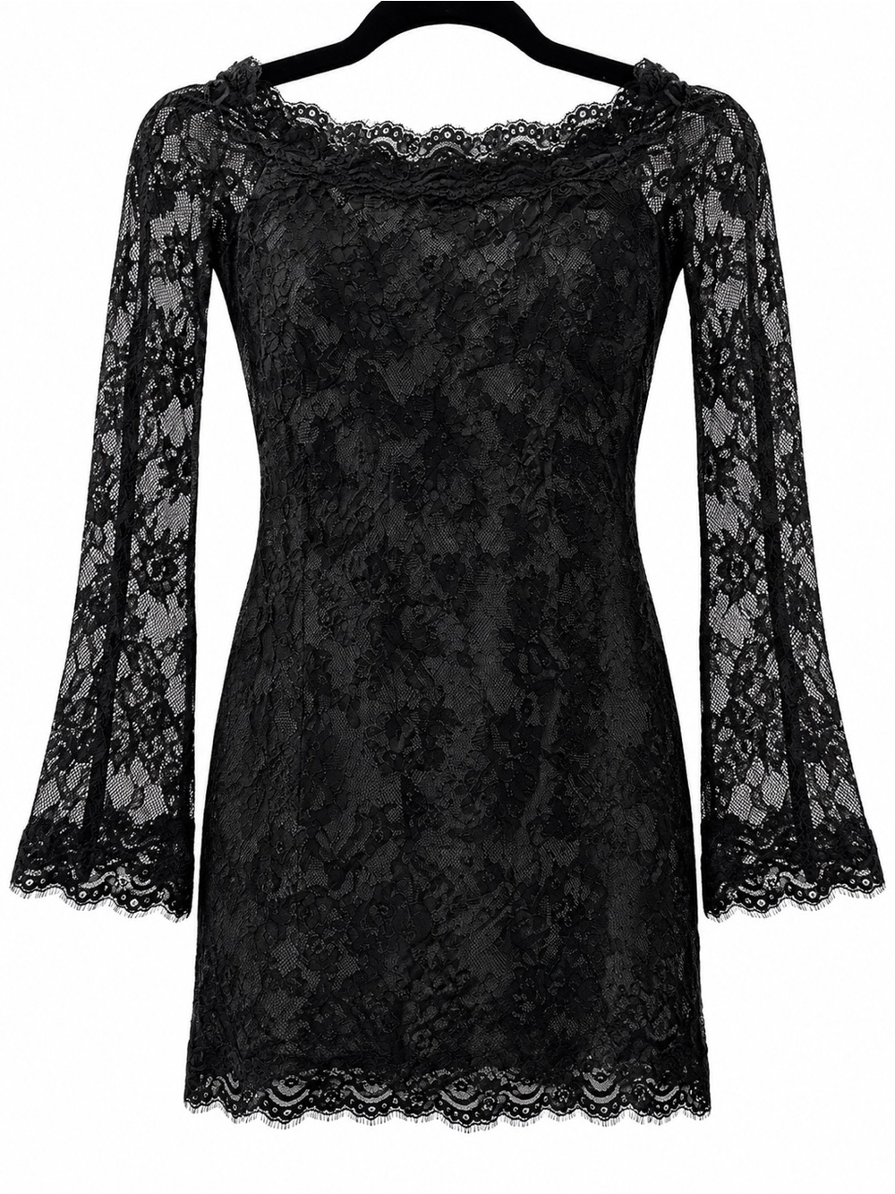 Black Floral Lace Mesh Long Sleeve Top Size Small Mini Dress Sheer Romantic